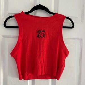 True Love Hearts Embroidered Red Crop Tank Top size M